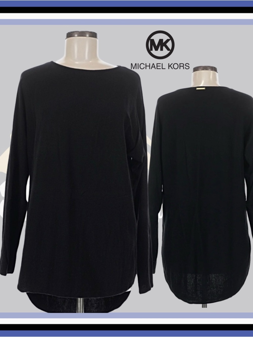 Size XL - Michael Kors Black Long-Sleeve Crewneck Sweater w/ gold side zippers.